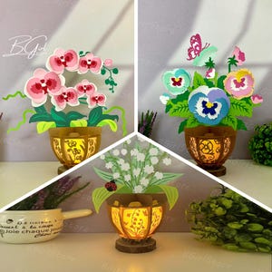 Confezione da 3 lanterne a forma di vaso di fiori in formato PDF, SVG, modello da studio - modello fai da te per ritagliare la carta a forma di fiore - lanterna a forma di fiore per decorazioni domestiche