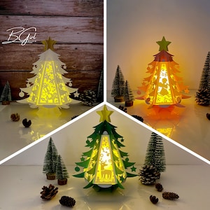 Pack 3 Weihnachten 1 Kiefer Laterne SVG für Cricut Projekte DIY, Papierlaterne für Weihnachtsdekor, Papierschnitt Light Box 2