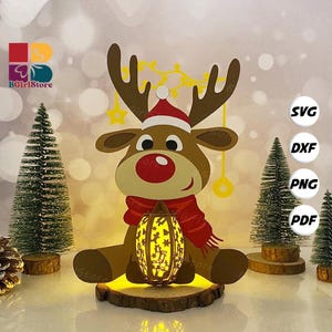 Reindeer Lantern PDF, SVG, Studio Template - DIY Christmas Paper Cut Template - Christmas Lantern for Christmas Decorations