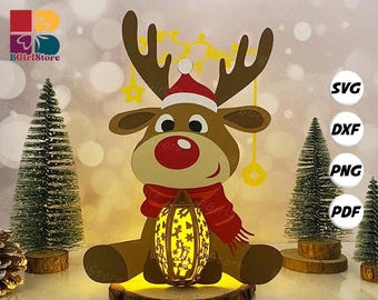 Reindeer Lantern PDF, SVG, Studio Template - DIY Christmas Paper Cut Template - Christmas Lantern for Christmas Decorations