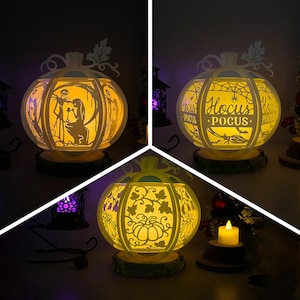 Pack 3 Halloween 3 Pumpkins Halloween Lantern SVG For Cricut Projects DIY, Paper Lantern For Halloween Decor, Paper Cut Light Box