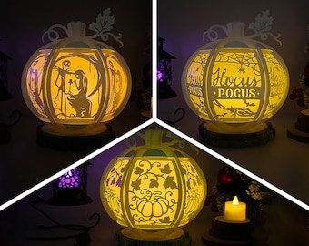 Pack 3 Halloween 3 Pumpkins Halloween Lantern SVG For Cricut Projects DIY, Paper Lantern For Halloween Decor, Paper Cut Light Box