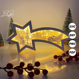 クリスマス ビレッジ スター ボックス SVG Cricut プロジェクト DIY、クリスマス デコレーション用の紙製スター ボックス、紙製カット ライト ボックス