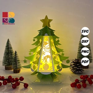 Christmas Lantern Pine SVG For Cricut Projects DIY, Paper Lantern For Christmas Decor, Paper Cut Light Box 2