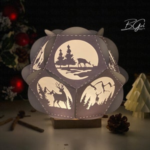 Deer Paper Cut Pentagon Lantern Light Box Template, 3D Lantern Paper ...