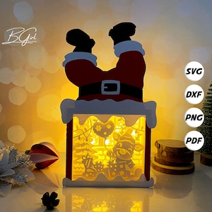 Boîte de Père Noël renne de Noël SVG pour projets Cricut DIY, lanterne en papier pour décoration de Noël, boîte à lumière en papier découpé