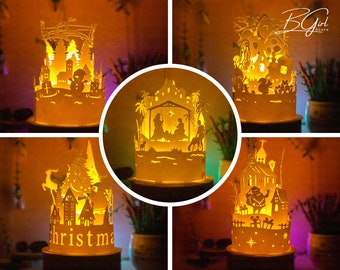 Pack 5 Christmas Paper cut dome lantern light box template, 3D lantern paper cut lightbox svg file DIY, cutting Cricut, svg template Cricut