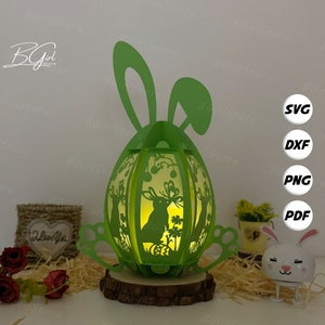 Bunny Lantern Easter Egg paper cut lantern easter template, 3D lantern paper cut lightbox svg DIY, cutting Cricut, Shadow Box Paper Cut