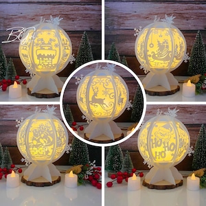 Pack 5 Noël 2 modèle lightbox lanterne boule de neige en papier découpé, 3D lanterne papier découpé lightbox svg bricolage, découpe Cricut, modèle svg Cricut