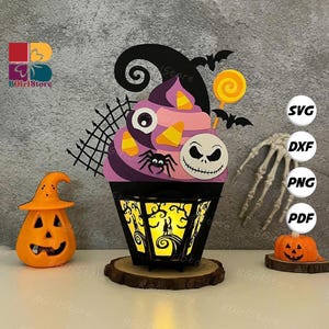 Cupcake Halloween Lantern PDF, SVG, Studio Template - DIY Halloween Paper Cut Template - Halloween Lantern for Christmas Decorations