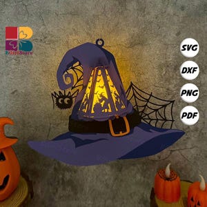 Witch Hat Lantern PDF, SVG, Studio Template - DIY Halloween Paper Cut Template - Halloween Lantern for Halloween Decorations