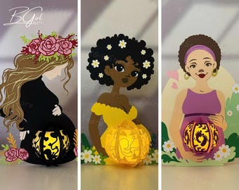 Pack 3 Pregnant Mother Lantern PDF, SVG, Studio Template - DIY Pregnant Mother Paper Cut Template - Mother Day Lantern for Home Decorations