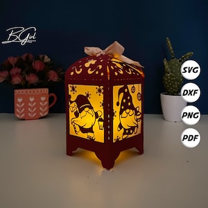 Weihnachts-Wichtel Papierschnitt Laterne Lichtkasten Vorlage, Papierschnitt Cricut, schneiden Cricut, 3D Laterne lichtkasten svg Datei DIY