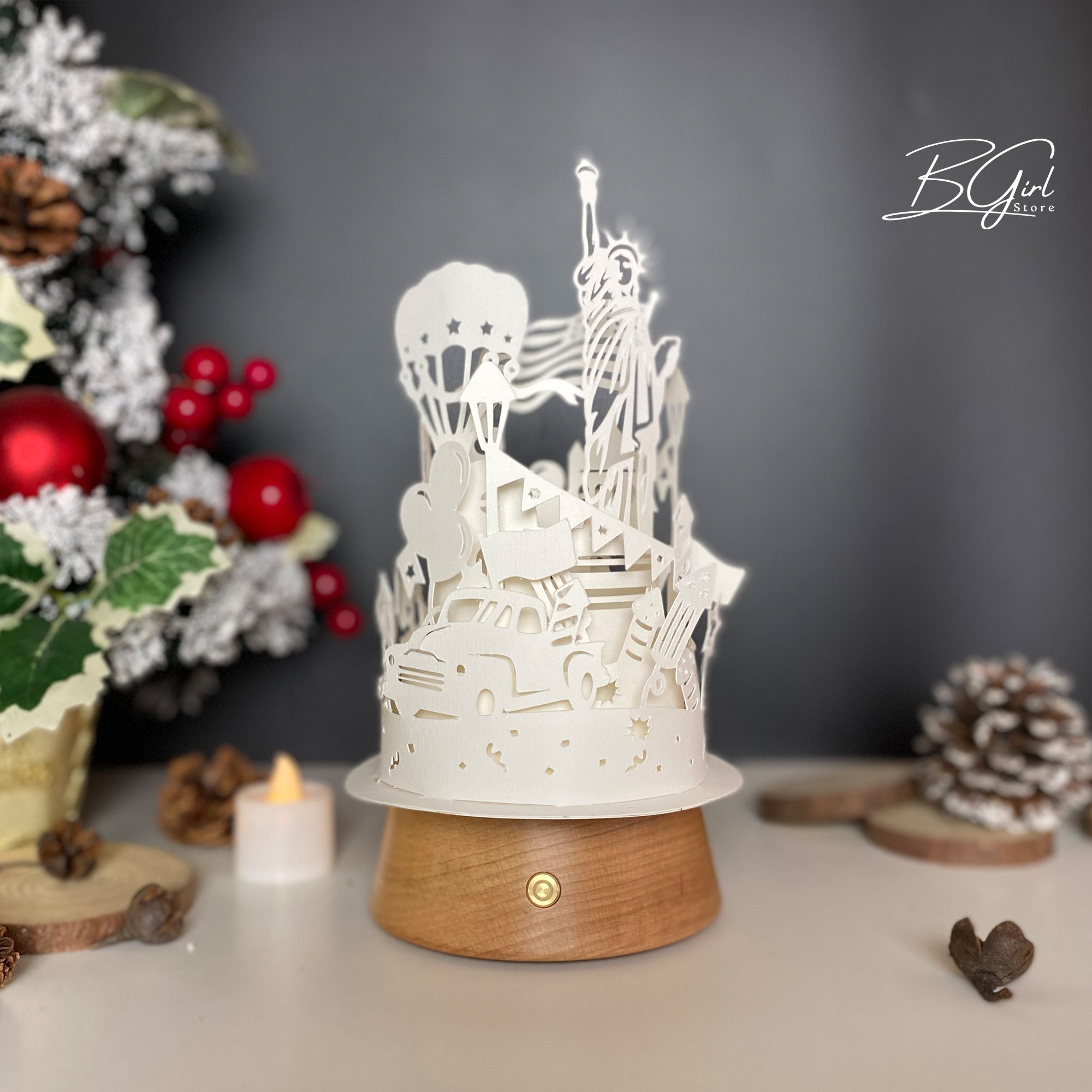 4th of July 2 Paper Cut Dome Lantern Light Box Template, 3D Lantern ...