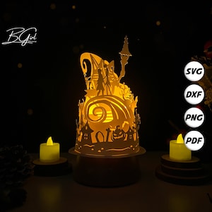 Modello per scatola luminosa a forma di cupola in carta tagliata da incubo, file svg per scatola luminosa in carta tagliata da lanterna 3D fai da te, taglio Cricut, modello svg Cricut