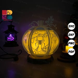 Spider Pumpkins Lantern SVG For Cricut Projects DIY, Paper Lantern For Halloween Decor, Paper Cut Light Box