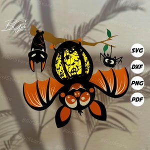 Latarnia nietoperza PDF, SVG, szablon Studio - DIY Szablon wycinanki z papieru - Latarnia nietoperza na dekoracje na Halloween