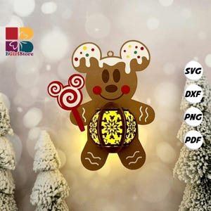 Gingerbread Mouse Lantern PDF, SVG, Studio Template - DIY Christmas Paper Cut Template - Christmas Lantern for Home Decorations 1