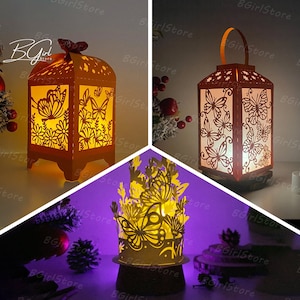 Pack 3 Butterfly 2 Paper cut lantern light box template, 3D lantern paper cut lightbox svg file DIY, cutting Cricut, svg template Cricut