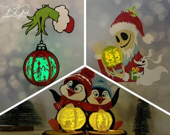 Pack 3 Christmas Lantern PDF, SVG, Studio Template - DIY Christmas Paper Cut Template - Christmas Lantern for Christmas Decorations 3