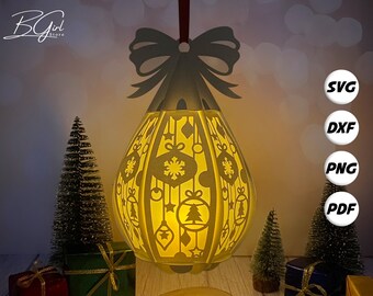 Christmas Balls Lantern Droplet SVG For Cricut Projects DIY, Paper Lantern For Christmas Decor, Paper Cut Light Box