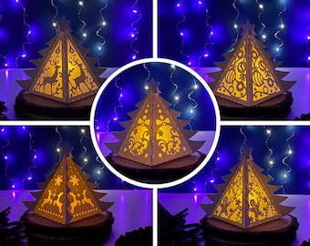 Pack 5 Christmas 4 Pine Christmas Lantern SVG For Cricut Projects DIY, Paper Lantern For Christmas Decor, Paper Cut Light Box
