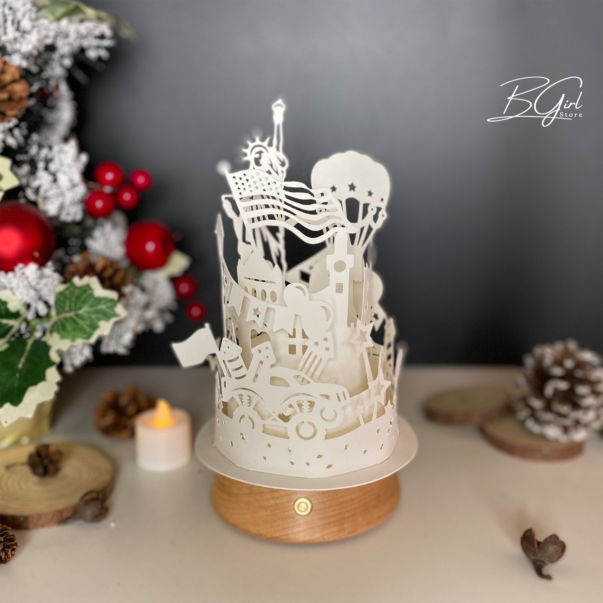 4th of July 2 Paper Cut Dome Lantern Light Box Template, 3D Lantern ...