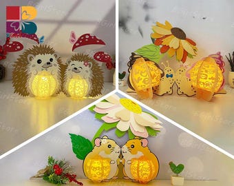 Pack 3 Different Animal Couples Lantern PDF, SVG, Studio Template - DIY Animal Paper Cut Template - Animal Lantern for Home Decorations