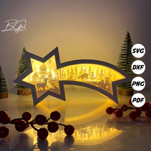 Christmas Deer 3 Star box SVG For Cricut Projects DIY, Paper Star box For Christmas Decor, Paper Cut Light Box