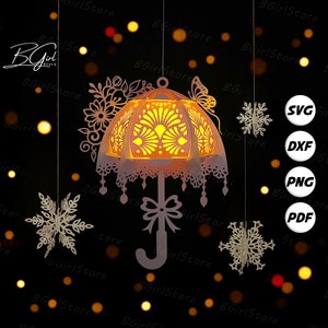 Umbrella 1 Lantern PDF, SVG, Studio Template - DIY Umbrella Paper Cut Template - Umbrella Lantern for Home Decorations