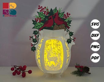 Vase Christmas  Lantern PDF, SVG, Studio Template - DIY Christmas Paper Cut Template - Christmas Lantern for Home Decorations 2