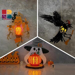 Pack 3 Halloween Lantern PDF, SVG, Studio Template - DIY Halloween Paper Cut Template - Halloween Lantern for Halloween Decorations