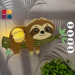 Lanterna de preguiça PDF, SVG, modelo de estúdio - Modelo de recorte de papel de animal faça você mesmo - Lanterna de animal para decoração de casa