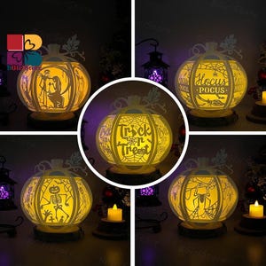 Pack 5 Halloween Pumpkins Halloween Lantern SVG For Cricut Projects DIY, Paper Lantern For Halloween Decor, Paper Cut Light Box 1