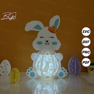 Modèle de Pâques 3 en papier découpé - Lanterne oeuf de Pâques lapin pour décorations de Pâques - Lanterne lapin bricolage PDF, SVG, modèle Studio