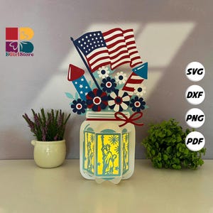 Lanterna del 4 luglio in formato PDF, SVG, modello da studio - Modello fai da te per il giorno dell'indipendenza - Lanterna federale per decorazioni domestiche