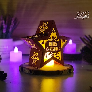Christmas 3 Paper Cut Lantern Svg File, Christmas Star Hanging Lantern Paper Cut, Christmas Lantern SVG Template, DIY Paper Lanterns