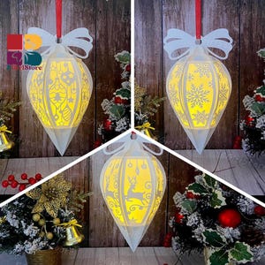 Pack 3 Christmas 1 Lantern Droplet SVG For Cricut Projects DIY, Paper Lantern For Christmas Decor, Paper Cut Light Box 2
