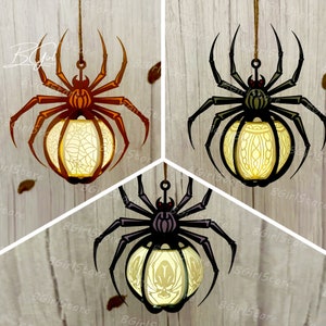 Pacote com 3 modelos de lanterna de aranha em PDF, SVG e Studio - Modelo de recorte de papel de aranha faça você mesmo - Lanterna de aranha para decoração de animais