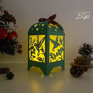Hummingbirds paper cut lantern light box template, svg template Cricut, cutting Cricut, 3D lantern paper cut lightbox svg file DIY