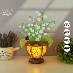Pot de fleur muguet lanterne PDF, SVG, modèle Studio - modèle bricolage fleur papier découpé - lanterne végétale pour décorations d'intérieur