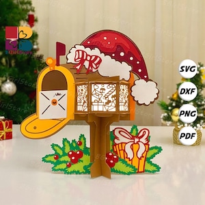 Lanterna per cassetta postale di Natale in formato PDF, SVG, modello Studio - Modello fai da te per tagliare la carta di Natale - Lanterna di Natale per decorazioni natalizie