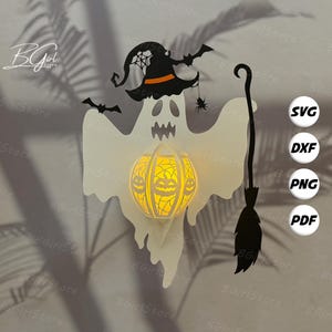 Lanterne fantôme 2 PDF, SVG, modèle Studio - modèle bricolage fantôme papier découpé - lanterne fantôme pour décorations d'Halloween
