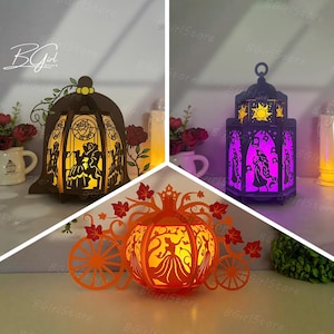 Pack de 3 linternas de princesa (PDF, SVG, plantilla de estudio) - Plantilla de corte de papel de princesa DIY - Linterna navideña para decoraciones navideñas