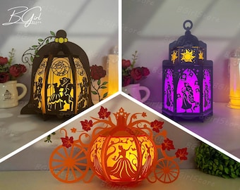 Pack 3 Princess Lantern PDF, SVG, Studio Template - DIY Princess Paper Cut Template - Christmas Lantern for Christmas Decorations