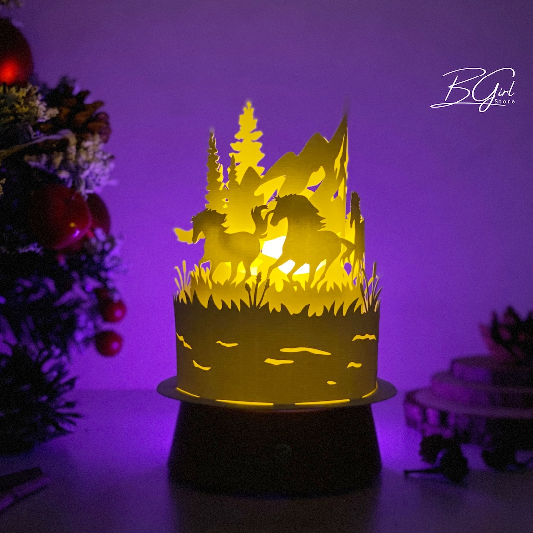Horse Paper Cut Dome Lantern Light Box Template, 3D Lantern Paper Cut