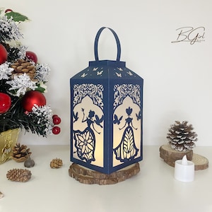 Cinderella paper cut lantern light box template, cutting Cricut, 3D lantern paper cut lightbox svg file DIY, Shadow Box Paper Cut