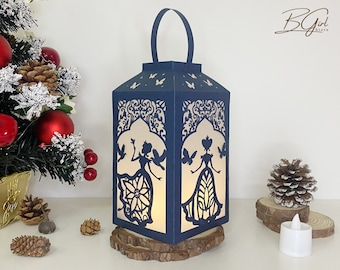 Princess paper cut lantern light box template, cutting Cricut, 3D lantern paper cut lightbox svg file DIY, Shadow Box Paper Cut