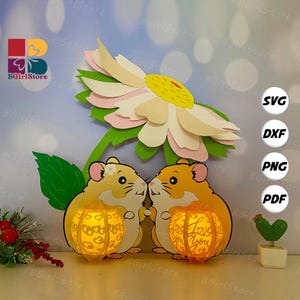 Mouse Couple Lantern PDF, SVG, Studio Template - DIY Animal Paper Cut Template - Animal Lantern for Home Decorations