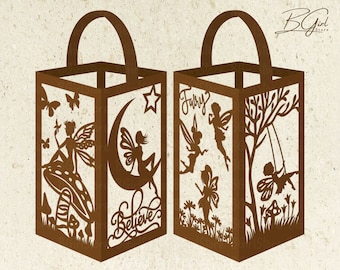 Fairy paper cut lantern light box template, 3D lantern paper cut lightbox svg file DIY, cutting Cricut, Shadow Box Paper Cut